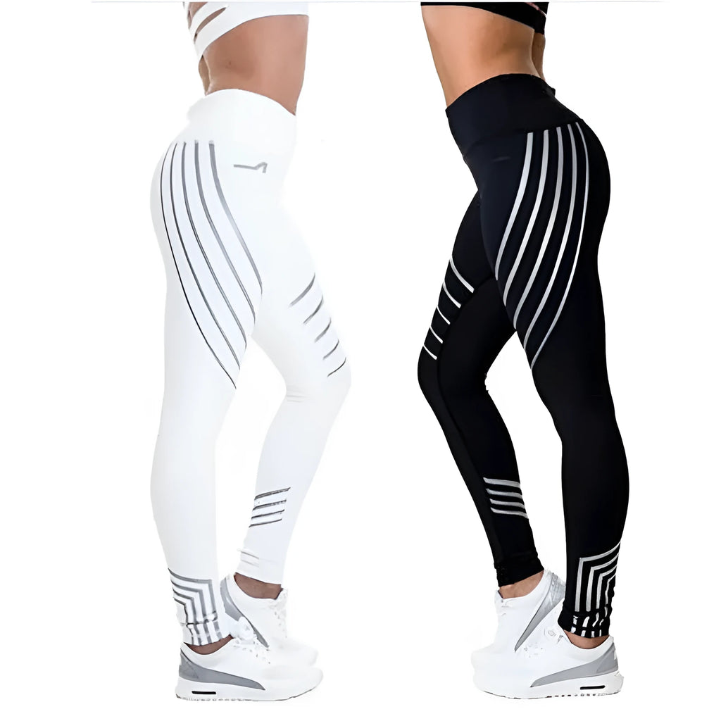 Women's milk silk workout leggings with printed pattern in black and white colour options