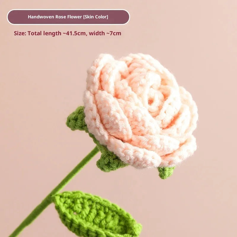 Hand-woven yarn artificial rose bouquet in gradient pink colour for wedding decoration