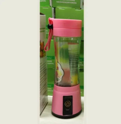 Portable USB rechargeable blender 380ml six blades plastic body pink colour box