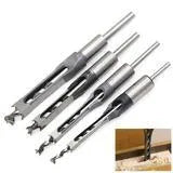 Square hole drill bit for woodworking, used with mortising machines and drill press attachments