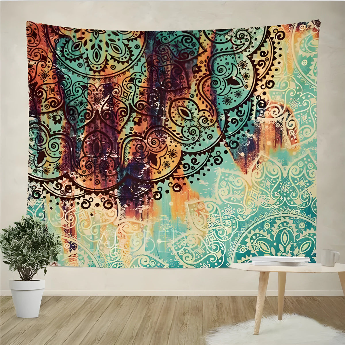 Sevenstars bohemian mandala tapestry with colourful sketched floral print on polyester