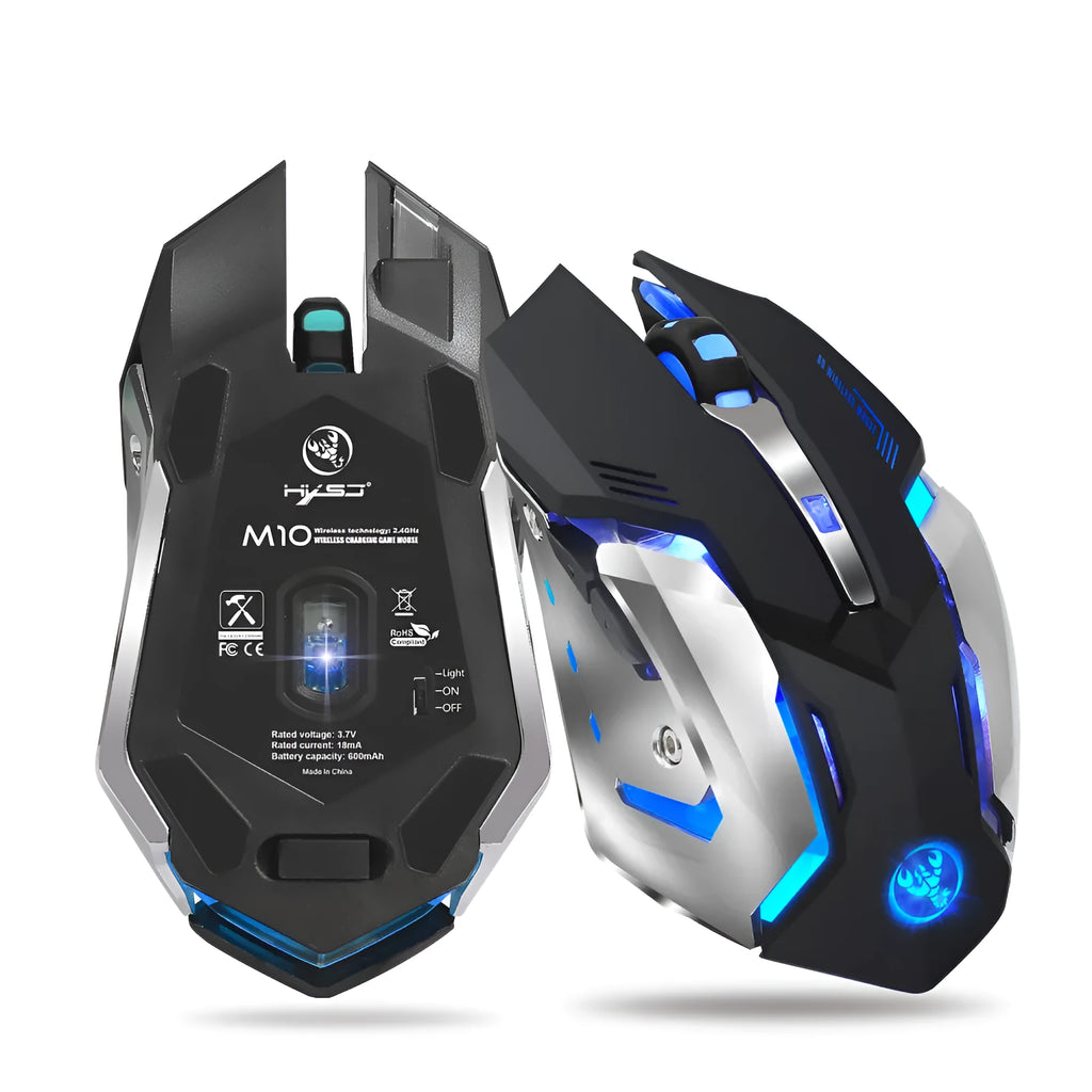 HXSJ wireless gaming mouse black with glowing effect, ergonomic shape, six buttons