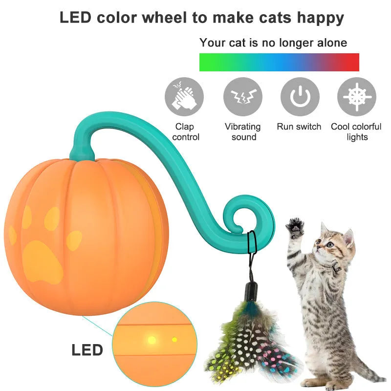 Electric luminous cat toy ball in watermelon green and pink or pumpkin orange and black colour designs
