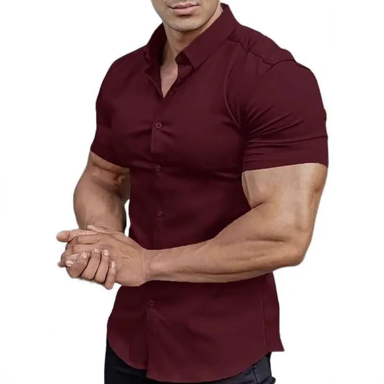 Men's short sleeve printed casual shirt in polyester with collar and cardigan style