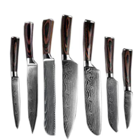 7CR17 stainless steel chef knife with laser Damascus pattern and colour steel handle