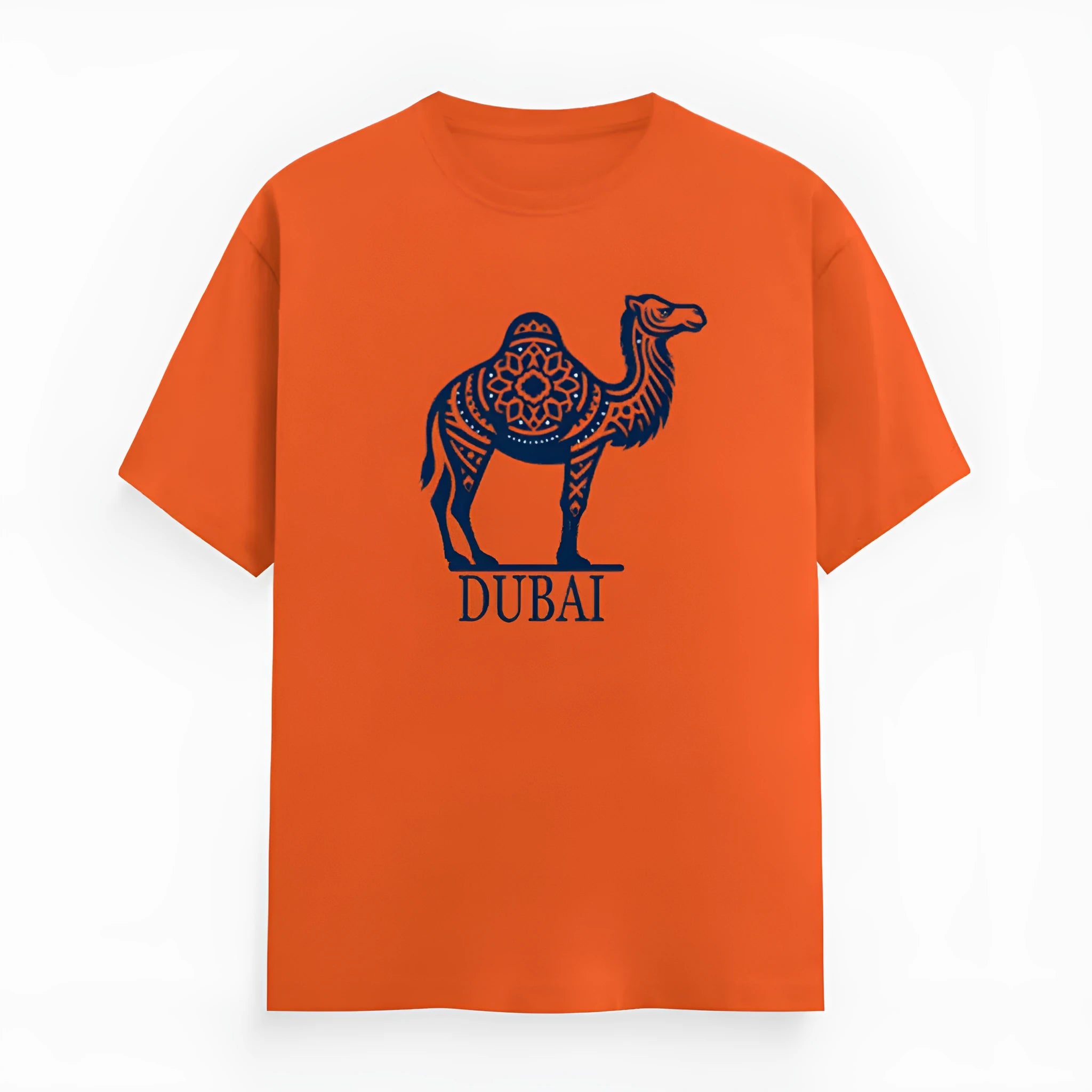 Orange cotton summer t-shirt with loose fit, short sleeves, and round neck