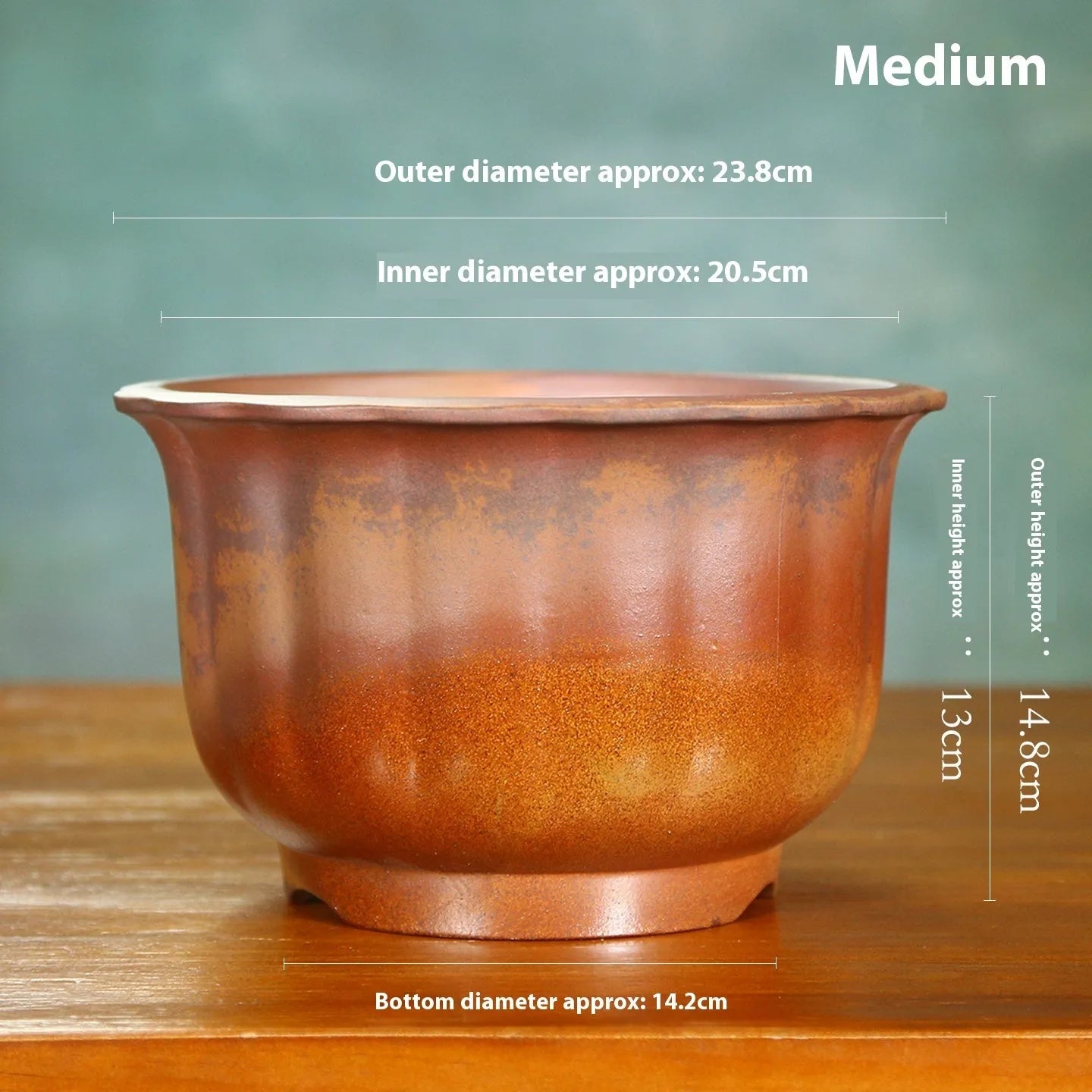 Purple sand ceramic flower pot with antique carved wood burning design for indoor plants
