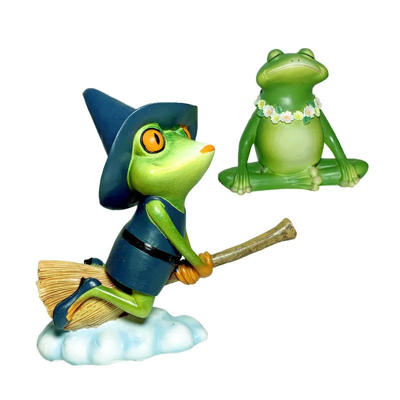 A green European style yoga frog ornament made from plastic and resin for home decoration.