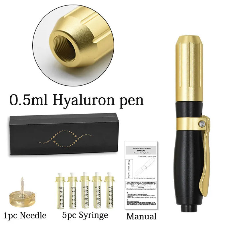 Black needle-free hyaluronic acid pen 16.5cm x 3cm with 0.01ml resolution for mesotherapy skin hydration
