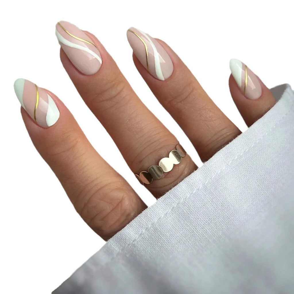 Medium drop shape wearable nail stickers with plaid pattern JF0518 design and jelly glue adhesive