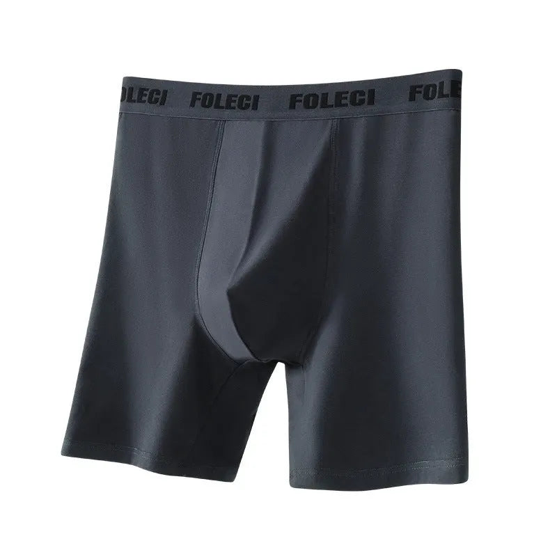 Men's lengthened cotton sports underwear in black, high waist anti-wear four-corner design, knotted fabric