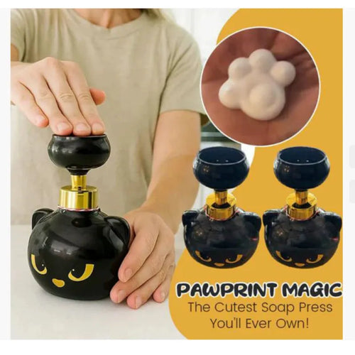 Black cartoon cat shaped plastic foam soap dispenser measuring 10x10x18cm
