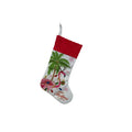Large red flamingo-themed cloth Christmas stocking hanging for decoration