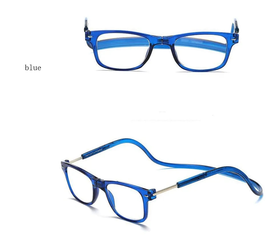 Portable magnetic hang neck reading glasses with pure titanium full frame, adjustable length, gray red legs colour