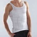 Men body shaper vest in black side view showing U-neck and form-fitting compression fabric