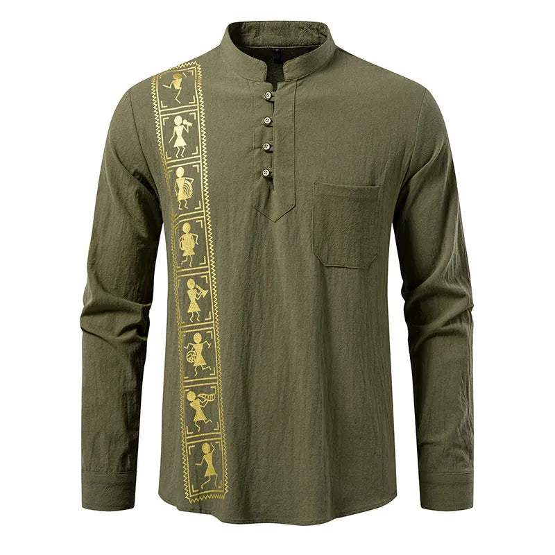 Men's solid colour polyester shirt in white, black, khaki, army green, or navy blue, slim fit pullover style.