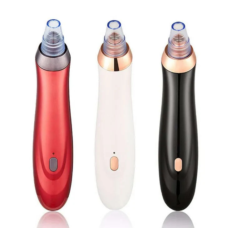 Black electric blackhead extractor device with multiple nozzle attachments for skin pore cleaning