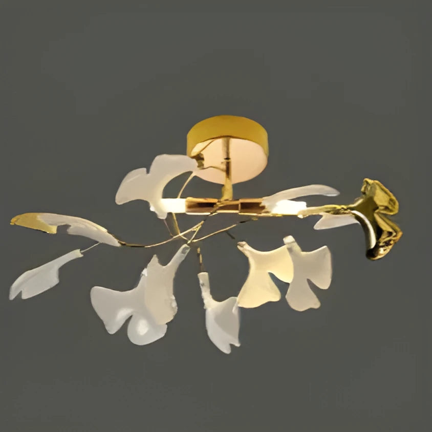 Modern ceramic ginkgo leaf chandelier with warm light for dining room living room ceiling