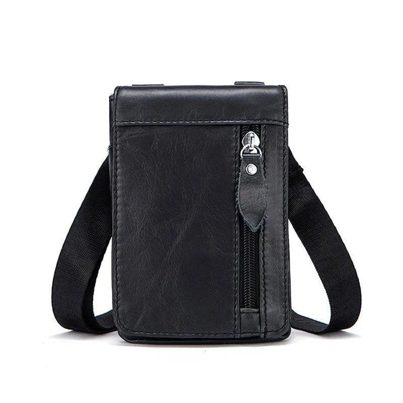 Men's small first layer cowhide belt bag, 11.5cm x 2.5cm x 16cm, waist bag or single shoulder messenger bag, 0.2KG