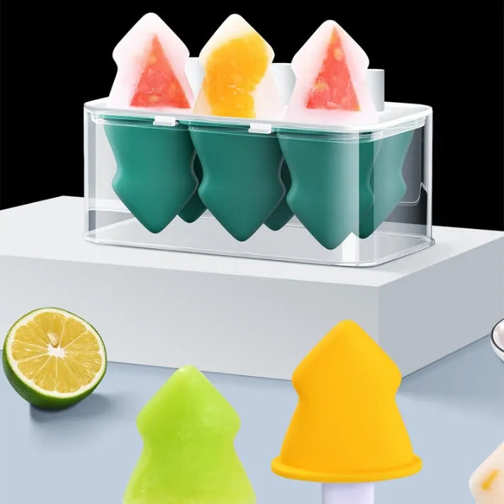 Homemade ice cream popsicle box silicone cube mold in green and yellow, 7.5x9.5x7.5cm