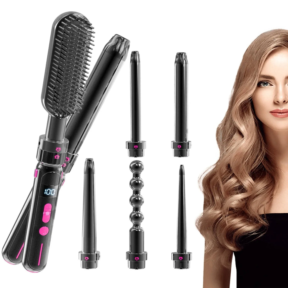 Black ceramic curly hair sticks, dual roll and straight styling tool, 21mm-30mm thermal conductor, wired AC power