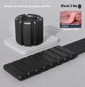 Silicone and Velcro fitness bracelet with detachable 1lb or 2lb weight on a wrist.
