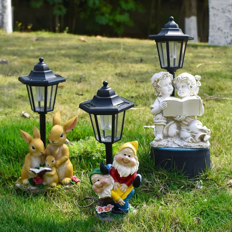 Solar hexagonal garden lamp with American country style design in synthetic resin construction