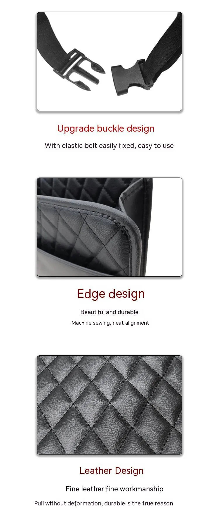 Leather car hanging storage bag and trash can in black colour, 25cm square with 8cm depth