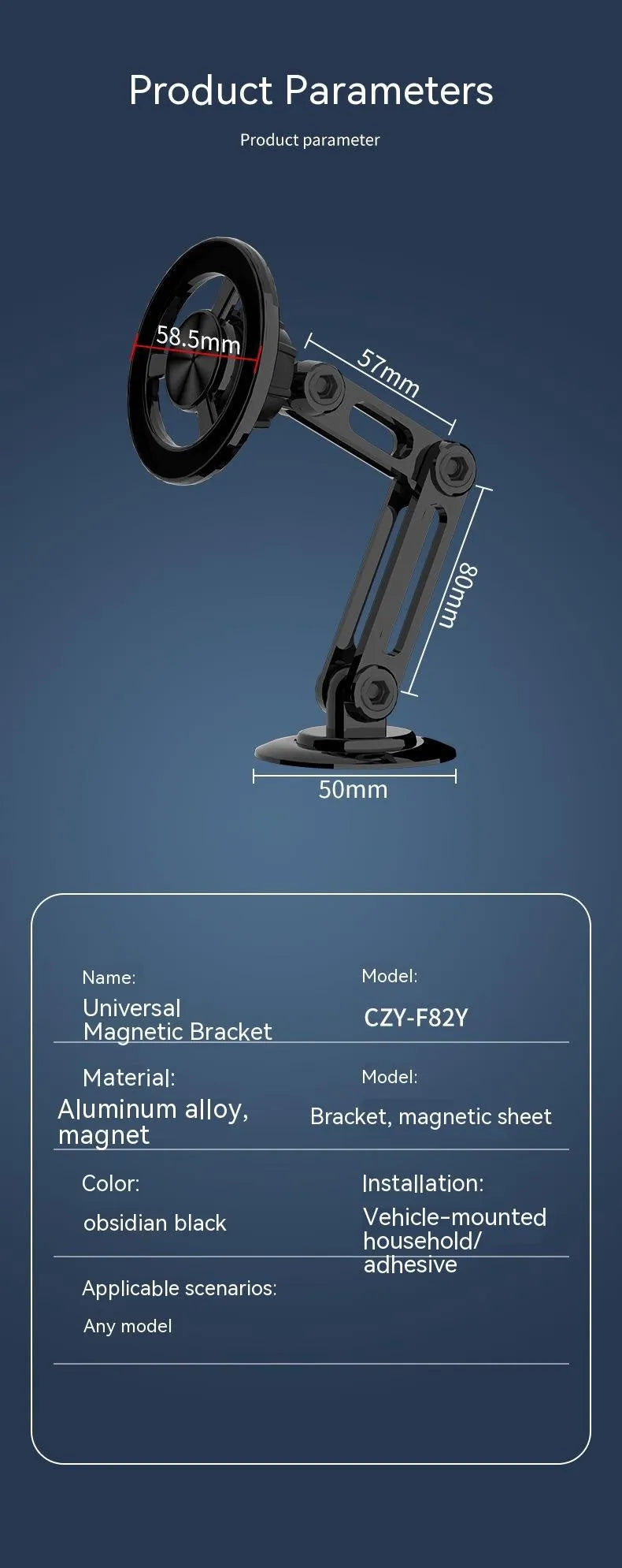 All-metal magnetic car phone holder with magnetic rings and spare adhesives in multiple colour options