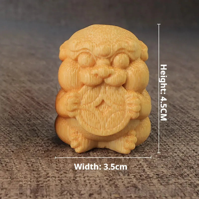 Solid bamboo carving ornament with take money motif measuring 4.5cm height