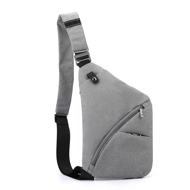 Men's Oxford cloth shoulder chest bag in black or grey with urban style and letter detailing