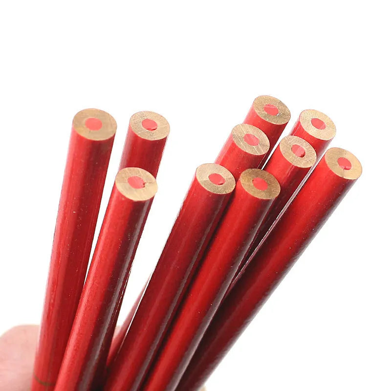 Red and blue two-colour carpenter's pencils with round wooden construction