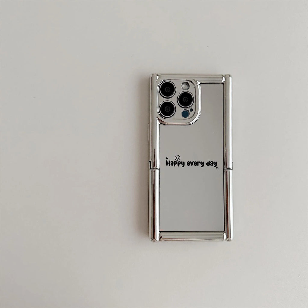 Silver grey mirror iPhone case with cylindrical bracket stand, electroplated TPU, anti-fall, all-inclusive