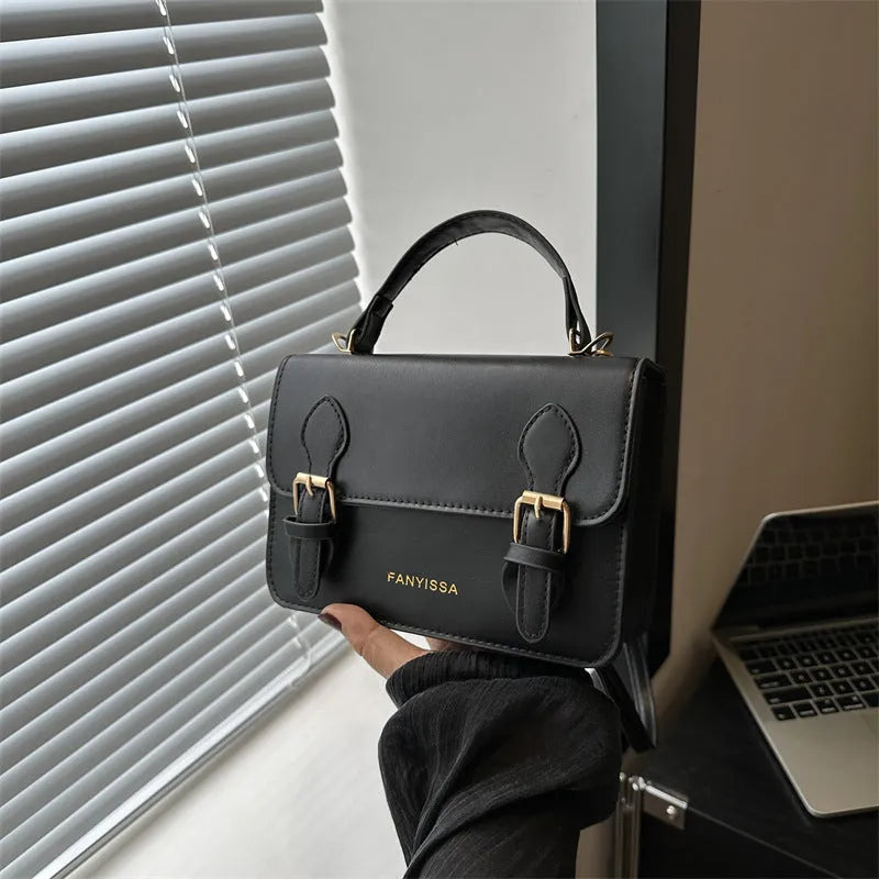 Soft PU small square bag in Western style, horizontal shape, available in six colours including black and khaki