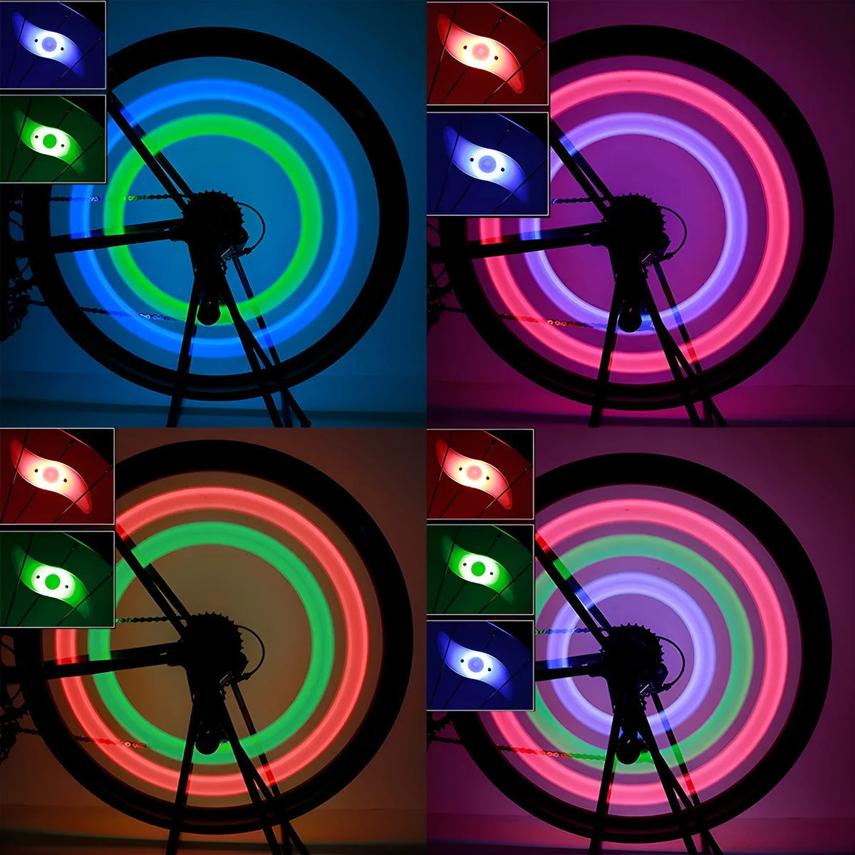 Bicycle spoke light in silica gel, 125 x 38 x 10mm, with three modes and CR032 battery included