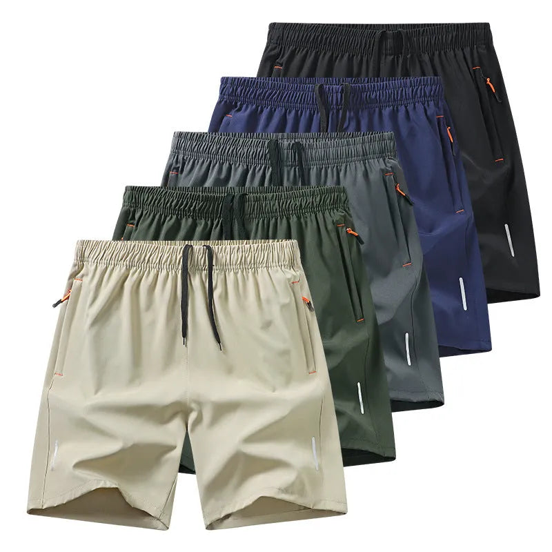 European size men's athletic shorts in black polyester, straight-leg summer sports shorts