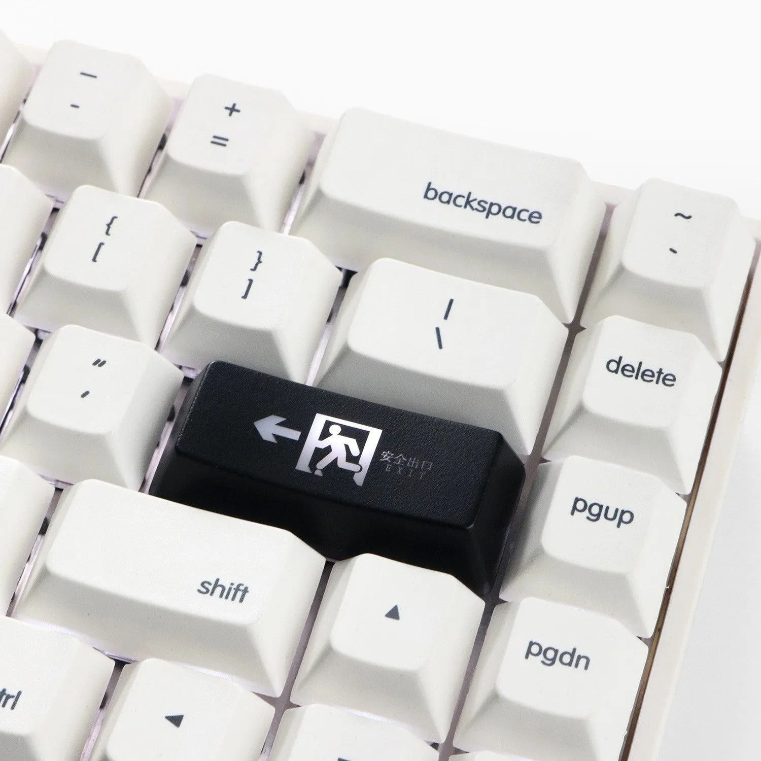 Red safety evacuation exit mechanical keyboard keycap with transparent construction