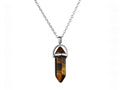 Crystal necklace with six corner column pendant in alloy and natural stone with iron chain