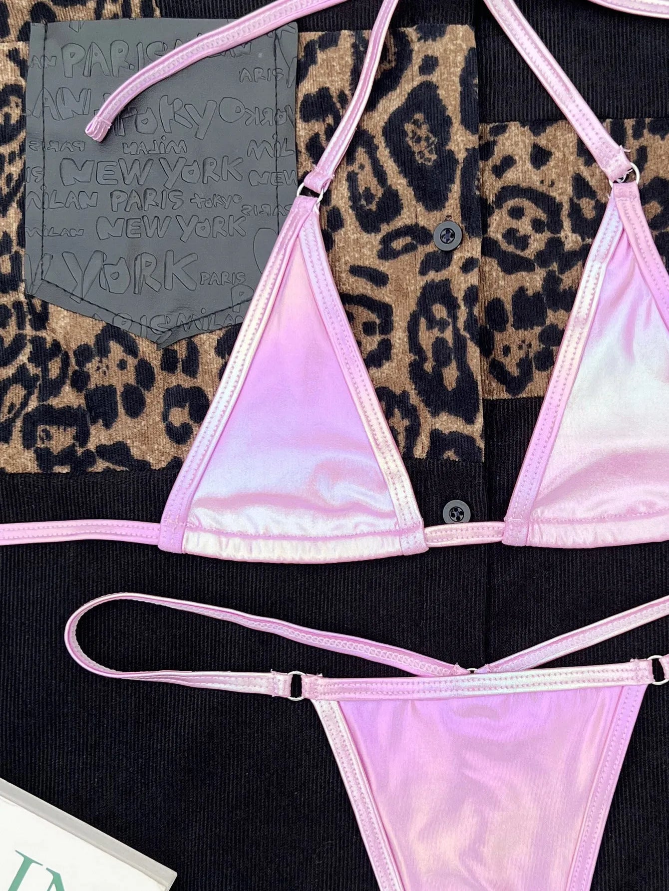 New Women's Split Pearlescent Gradient Bikini Swimsuit in light purple, two-piece set, front view