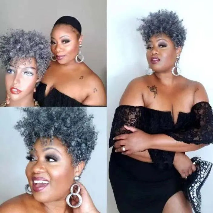 Women's short synthetic wig with simple rolls style in Kanekalon fibre, shown in H002 Gold colour