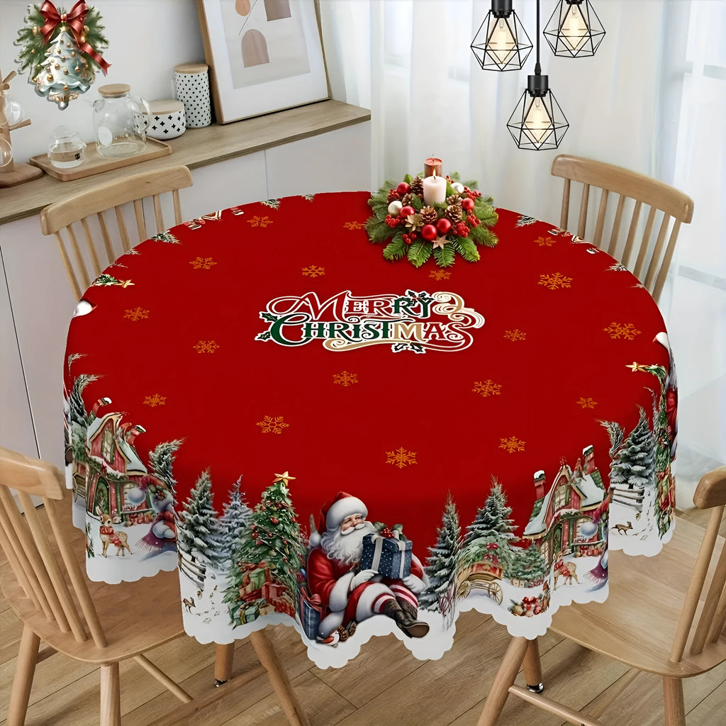 Christmas snowflake Santa Claus polyester tablecloth 152cm round with printed European style design