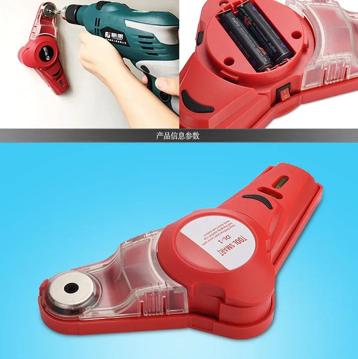 Red portable infrared laser level for punch positioning and woodworking alignment.