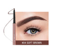 Eyebrow make-up pencil in six colours including blonde and auburn, shown with its colour box packaging.