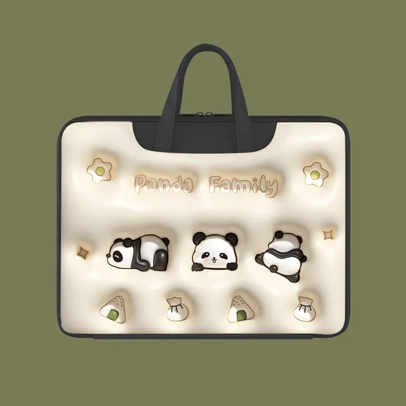Inflatable laptop bag with strap hanging from suitcase handle, PU leather interior.