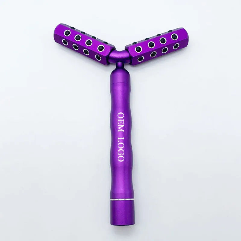 Electric germanium 3D roller massager stick for face in purple aluminium alloy