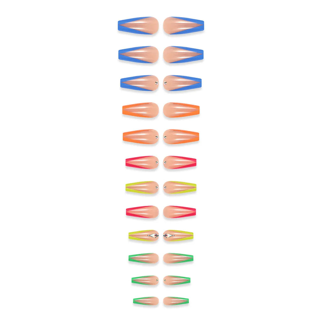 Detachable false nail tips with diamond colour French design and cartoon love patterns