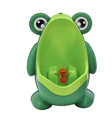 Ergonomic frog-shaped children baby potty toilet with rotating windmill in yellow and green, adjustable sucker, and large capacity