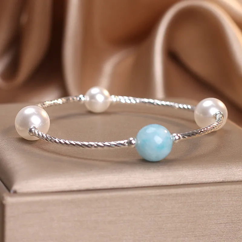 Agate stone cherry blossom beads bracelet in blue colour, ethnic style design for women