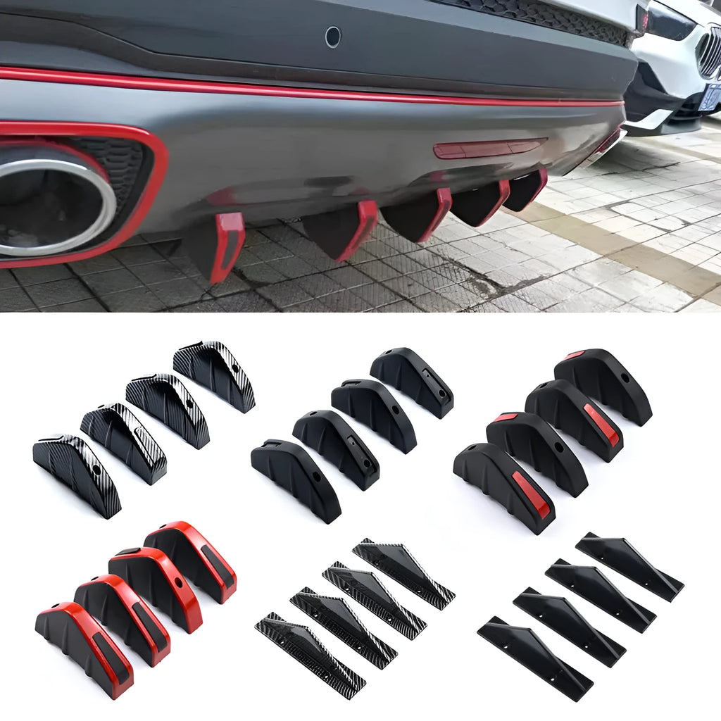 Four black ABS plastic triangle rear spoilers measuring 15cm with installation hardware