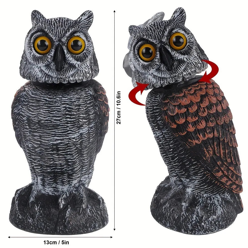 PE plastic artificial owl scarecrow ornament for garden bird deterrent with shaking head design